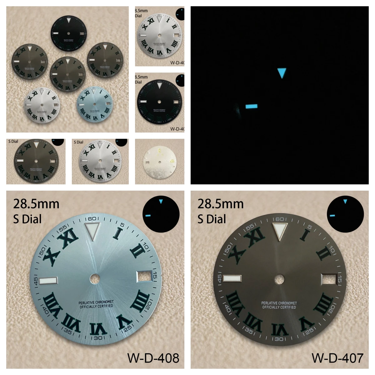 

28.5mm High Quality S Logo Roma numerals NH35 Dial Fit NH35/NH36/4R Movement Ice Blue Luminous NH35 Modification Accessorie