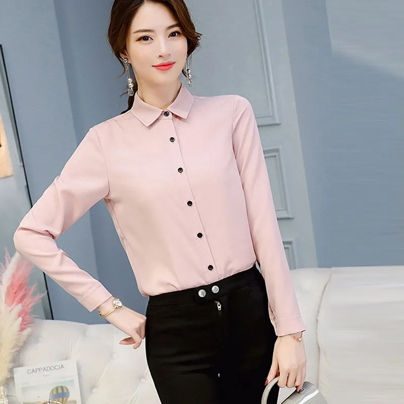 Spring 2024 Korean Womens Tops White Blouses Casual Long Sleeve Ladies Shirts Black Blouses 2XL XL White Pink Shirt Ladies Tops