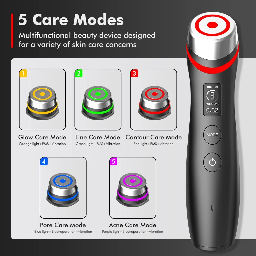 2026 6 in 1 age booster pro home use microcurrent skin care face lift device rf skincare device red ems