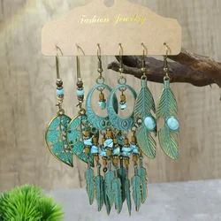 6 women's vintage tassel combination earrings set with bohemian style fake earrings