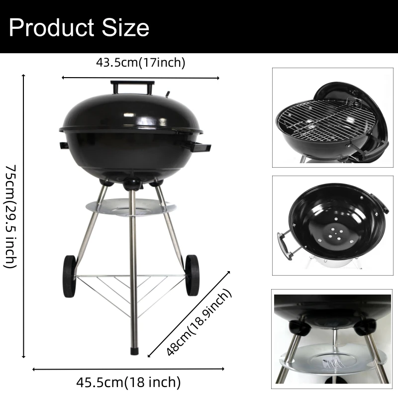 Pastime Luxurious Steel 17-Inch Outdoor Smoker Heat Control Kettle Portable Charcoal BBQ Grill with Air Vent Control