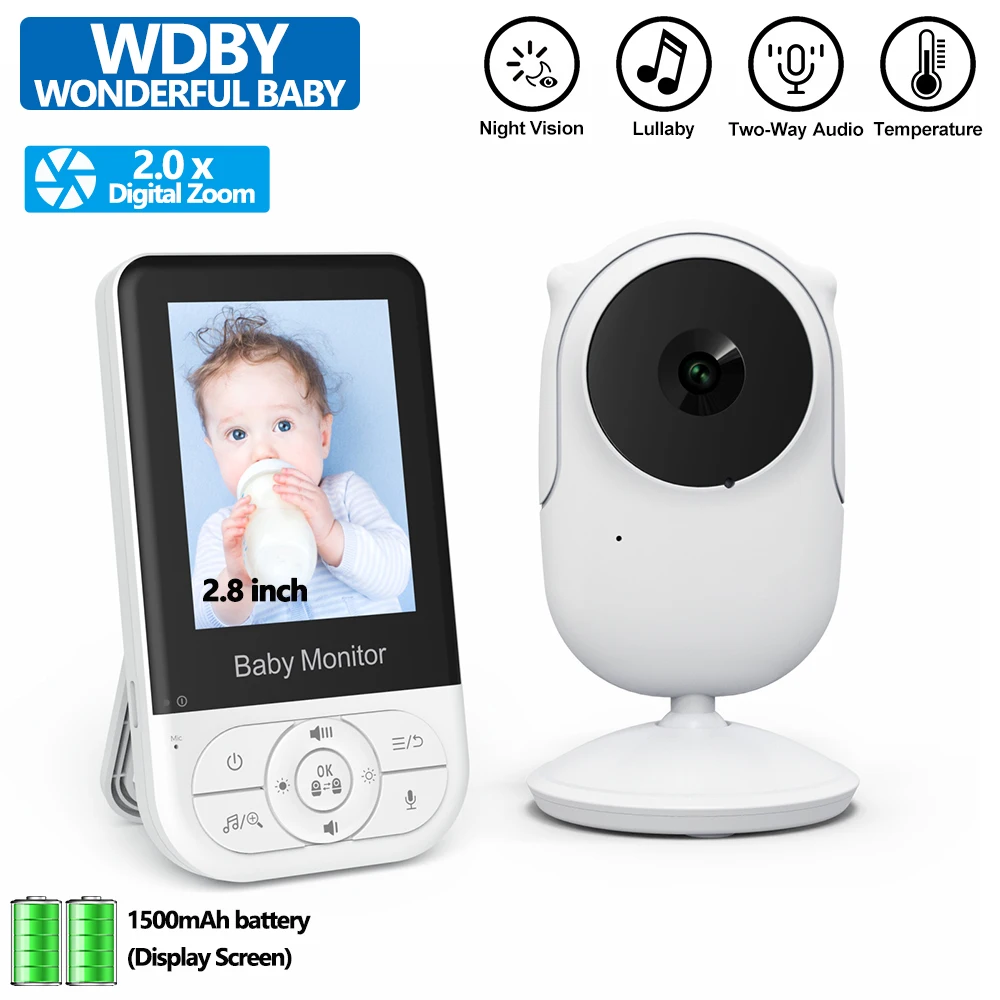 

Wireless Baby Monitor 2.8 Inch Night Vision Nanny Camera Two-Way Audio Temperature Monitoring 1500mAh Battery Security Camera