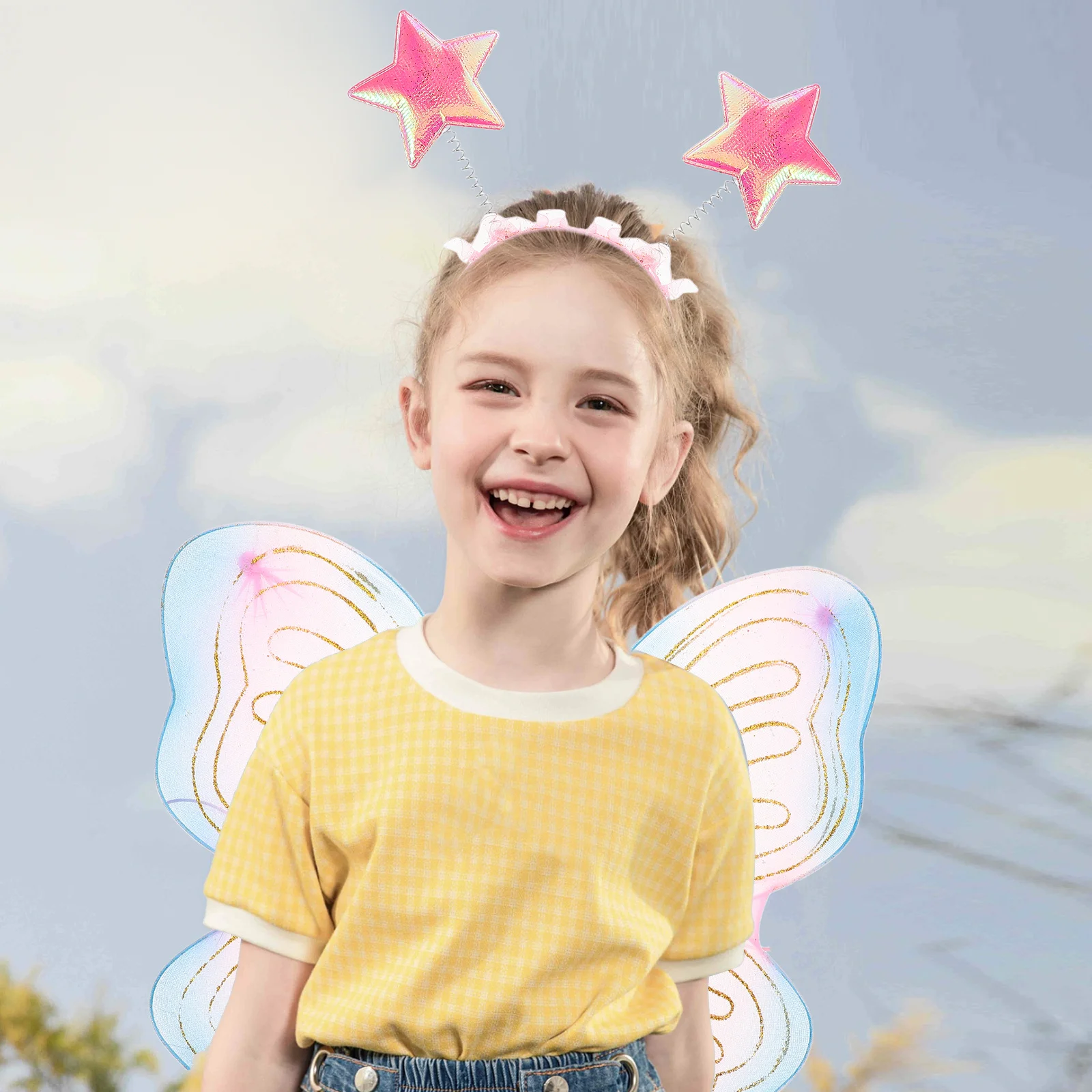 

1Set Butterfly Wings Costume for Girls Dress Up Festival Headband Fairy Wand Kids Party Cosplay Halloween Stage Performance