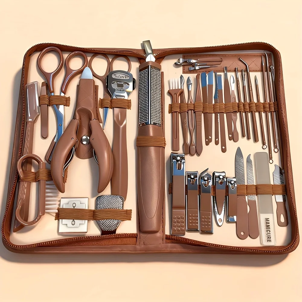 42pcs Pattern Stainless Steel Nail Clipper Set with Large Eagle Mouth Pliers, Manicure Knife, and Ear Scoop for Eyebrow Trimming