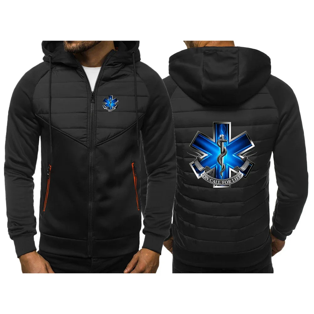 2024 EMT Emergency Ambulance New Tricolor Hooded Jacket Spring and Autumn Men Casual Comfortable Printing Patchwork Zipper Tops