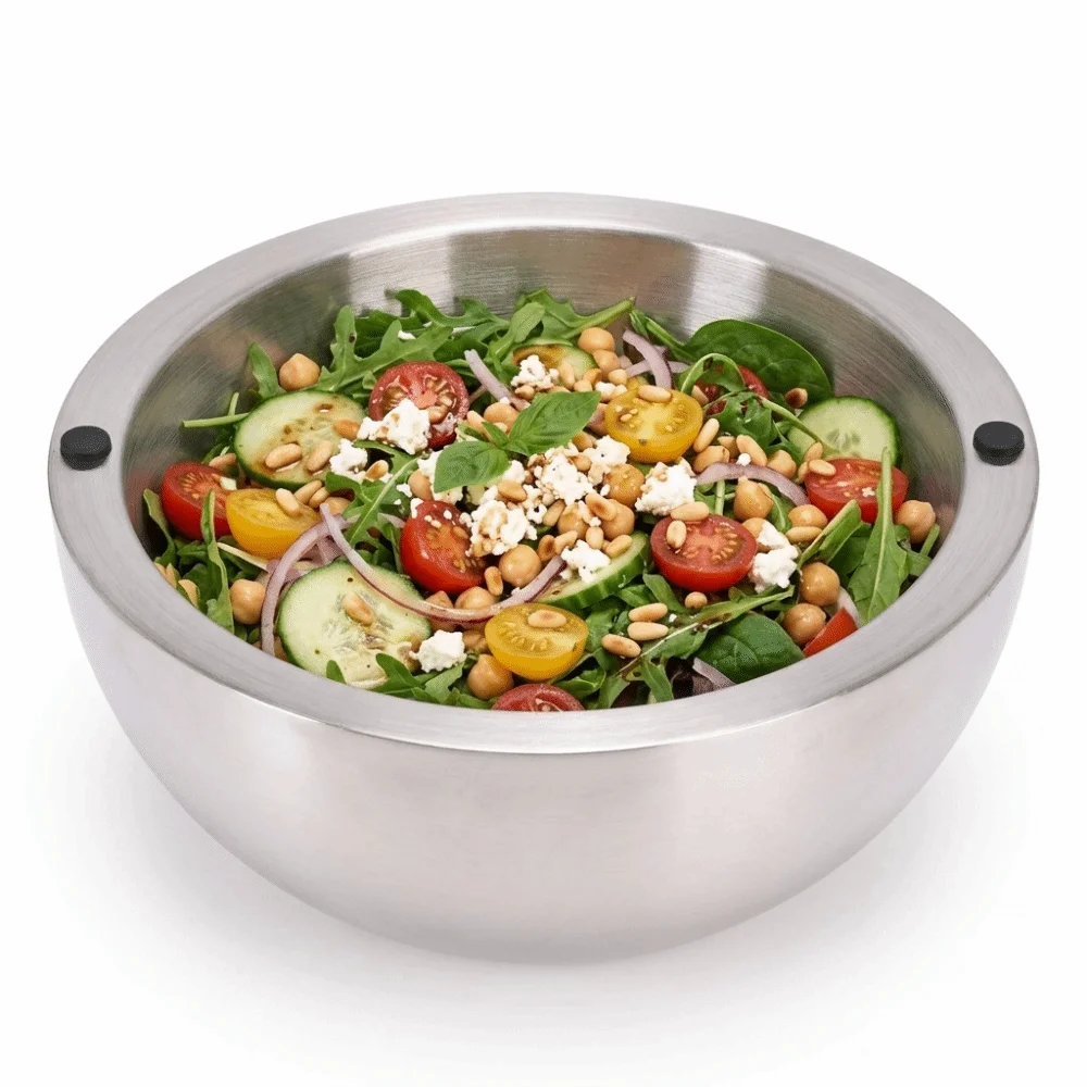 Durable Rustless Steel Salad Bowl Round Wide Opening Smooth Polished Mixing Bowl Practical Anti Slip Kitchen Bowl Restaurant