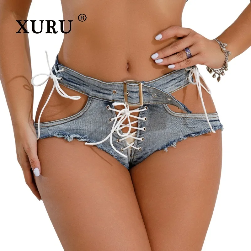 

XURU - New Women's Sexy Nightclub and Bar Jeans, Y2k Clothes, Hairy Edge High Waist Summer Denim Shorts, Men's Pants