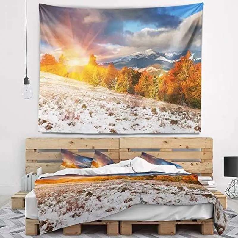 Designart First Snow in Carpathian Mountains Landscape Photography Tapestry Blanket Decor for Home Office