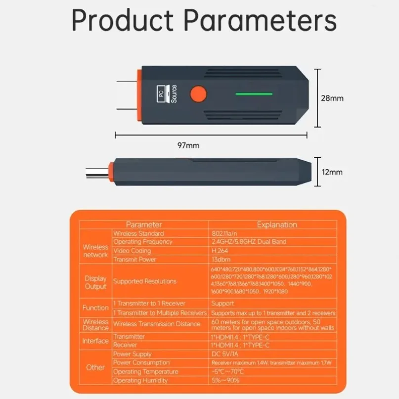 جهاز إرسال واستقبال فيديو لاسلكي 50 متر، كابل محول عرض متوافق مع HDMI، مرآة شاشة للكاميرا والكمبيوتر إلى التلفزيون #4