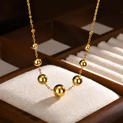 Stainless Steel Necklaces for Women Girls Rolo Chain Fashion Beaded Necklace 18K Gold Color Jewelry Gift