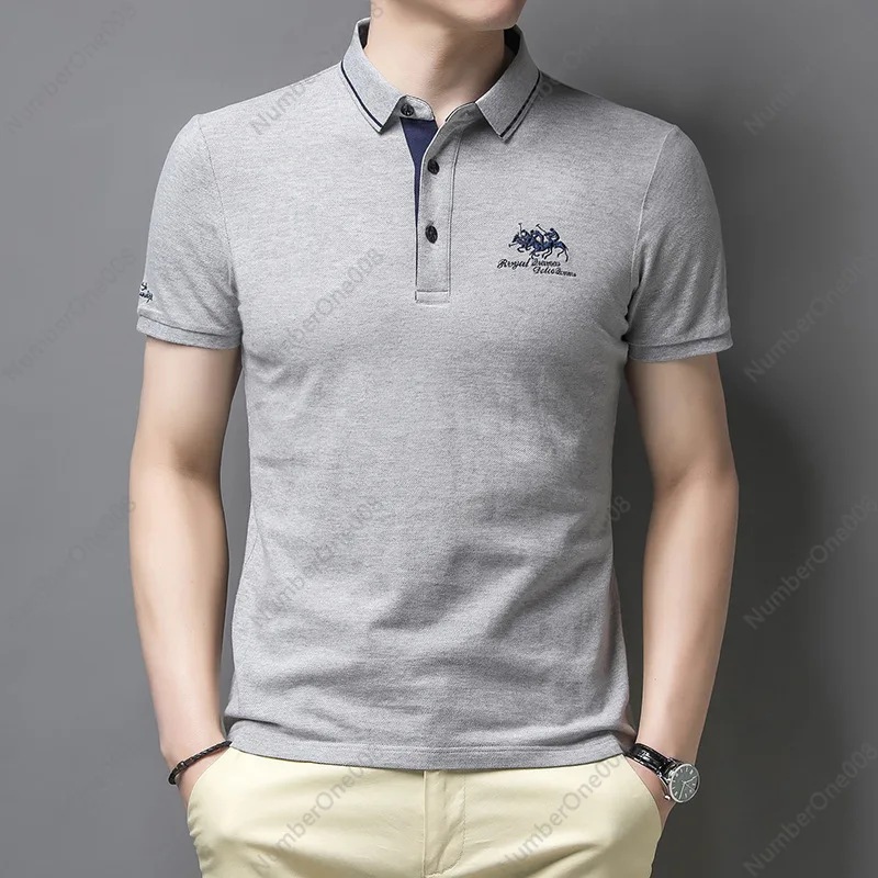 Men's Summer New Lapel Embroidery POLO Fashion Solid Color Young and Middle-aged Short-sleeved Men's Top T-shirt Men's