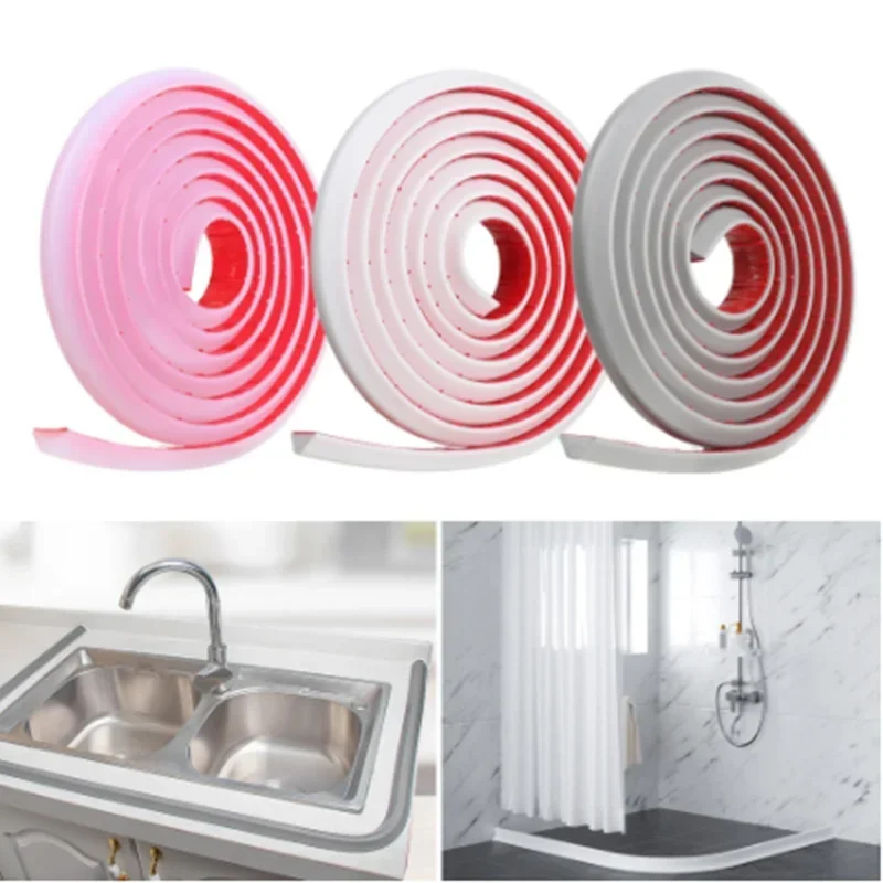 

Hot Bathroom Water stopper Blocker Self-adhesive Floor Retaining Strip Dry And Wet Separation Silicone Shower Dam Flood Barrier