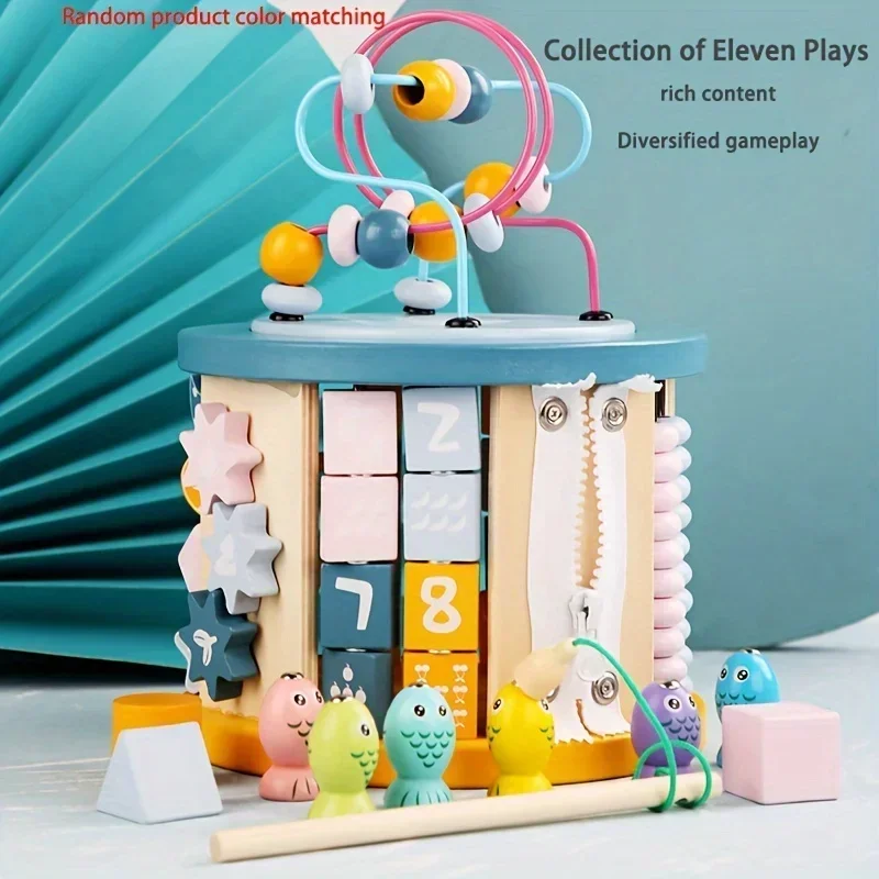 Многофункциональная деревянная шесть зон, деревянная бусина, игра с бисером, сундук с сокровищами, аксессуары для детских колясок