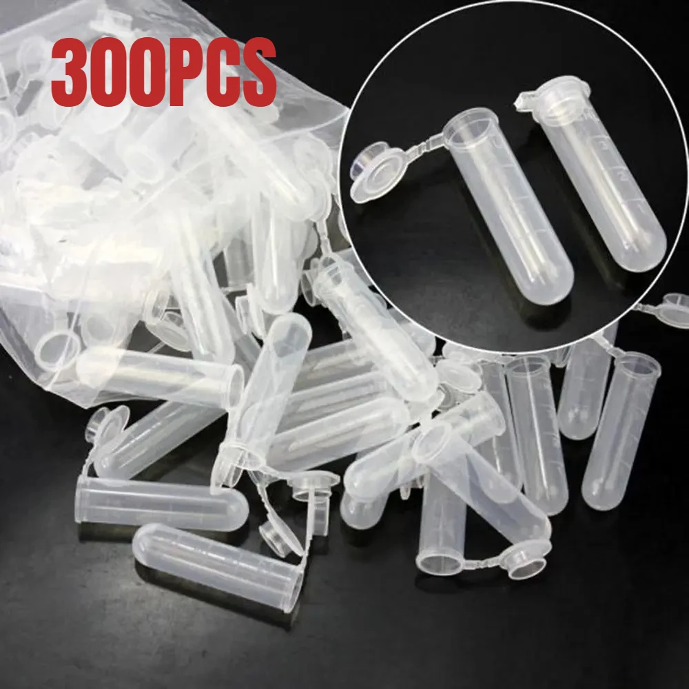 300Pcs 5ml Wholesale Laboratory Transparent Ultra-Fine Plastic Centrifuge Test Tube Empty Sample Storage Container Lid Supplies
