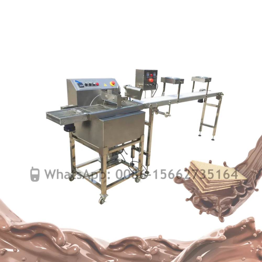 60kg Automatic Chocolate Production Line Cake Bread Biscuit Snack Food Donut Chocolate Enrobing Coating Machine