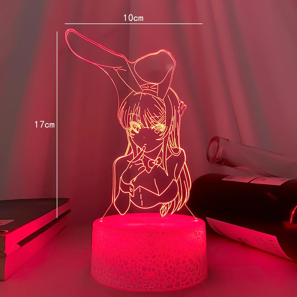 3D Illusion Led Nightlights ANIME Light Lamp Multi Color Changing Lampara BUNNY GIRL SENPAI MAI SAKURAJIMA KAWAII For Xmas Gift