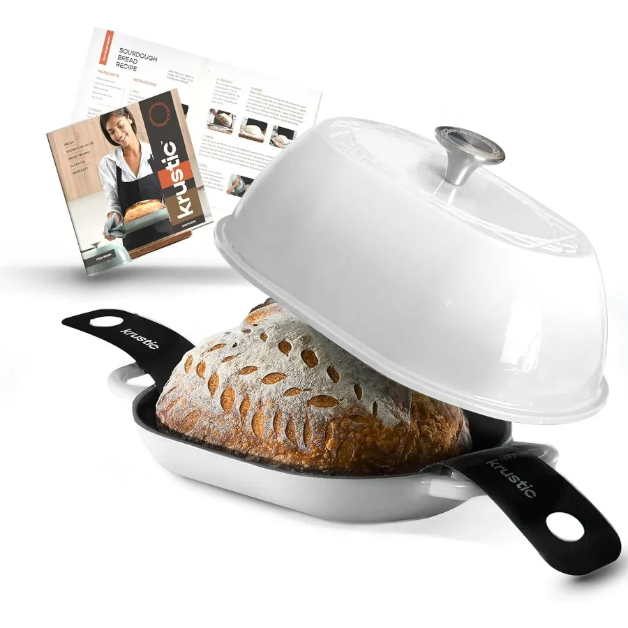 

Enameled Cast Iron Dutch Oven for Professional Sourdough Bread Baking 5.5 Quart Loaf Size Oval Cookware Pot with Lid TripleLaye