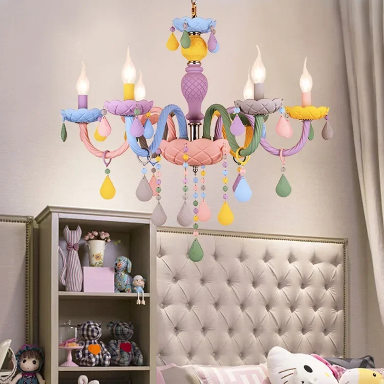 

Children Nordic Candle Lustre Restaurant Bedroom Children's Room Light American Girl Princess Makaron Pendant Lamp