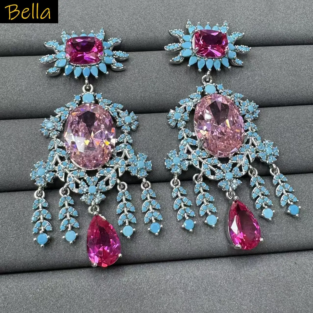 

Glam Multicolor cubic zirconia Tassel Earrings for women luxury jewelry for Wedding Prom Dinner party leaf dangle earrings