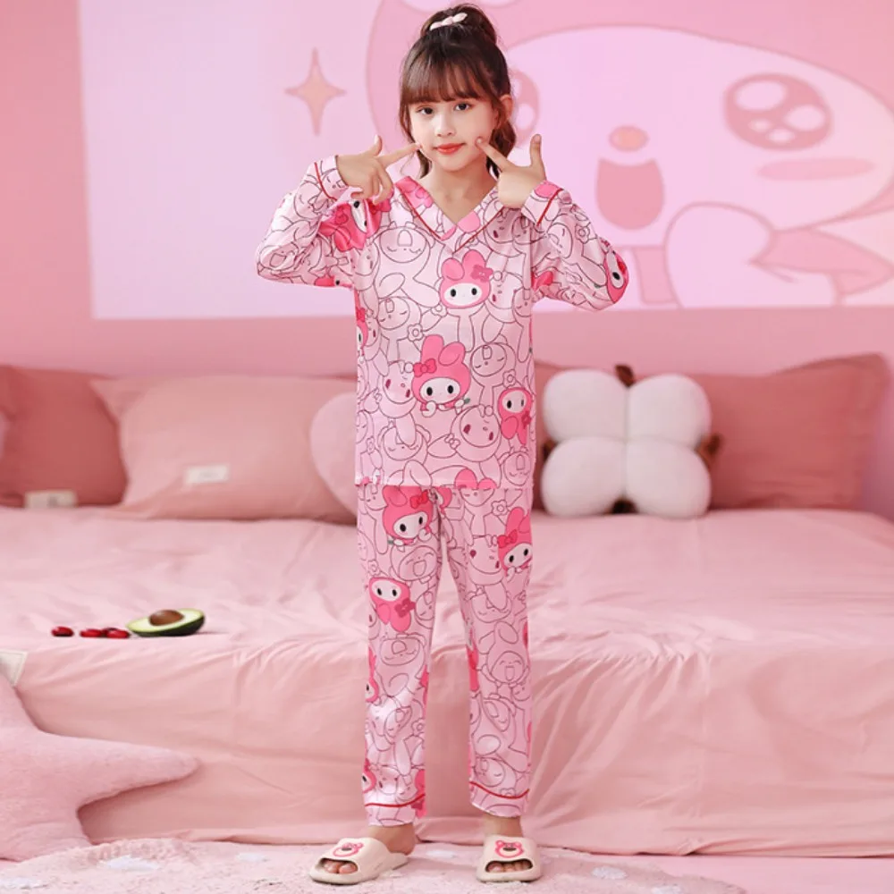 

Mascot Melody Children Pajama Sets Soft V Neck Comfortable Boys Girls Pajamas Suit Loose Causal Breathable Home Clothes