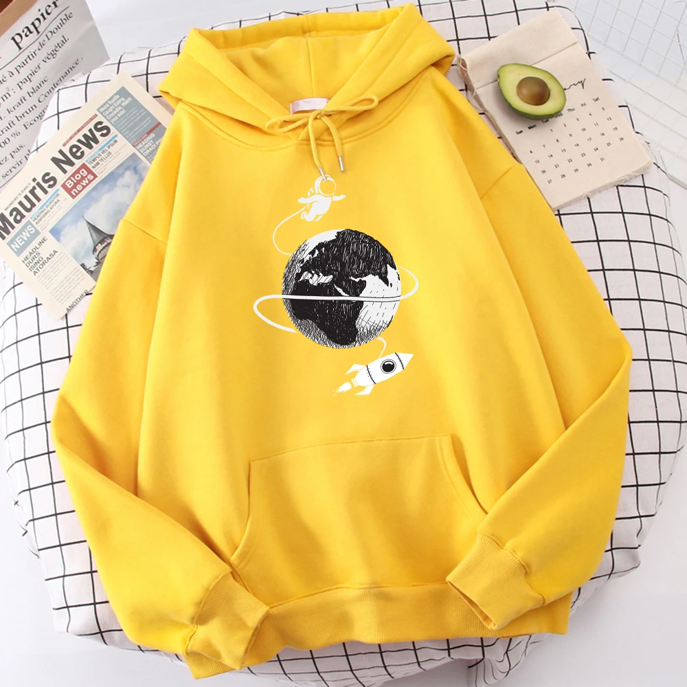 Astronaut Spaceship Lunar Surface Print Hoodie For Men Street Fleece Hoody Hipster S-Xxl Sweatshirt Hip Hop Quality Tracksuit