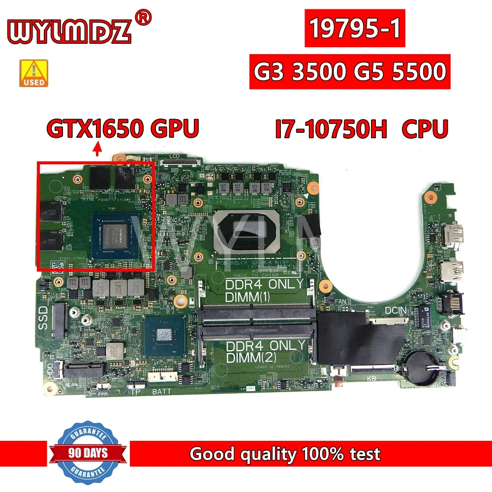 

19795-1 i7-10750H CPU GTX1650 Laptop Motherboard For Dell G3 3500 G5 5500 Notebook Mainboard CN 0D1G65 Test OK