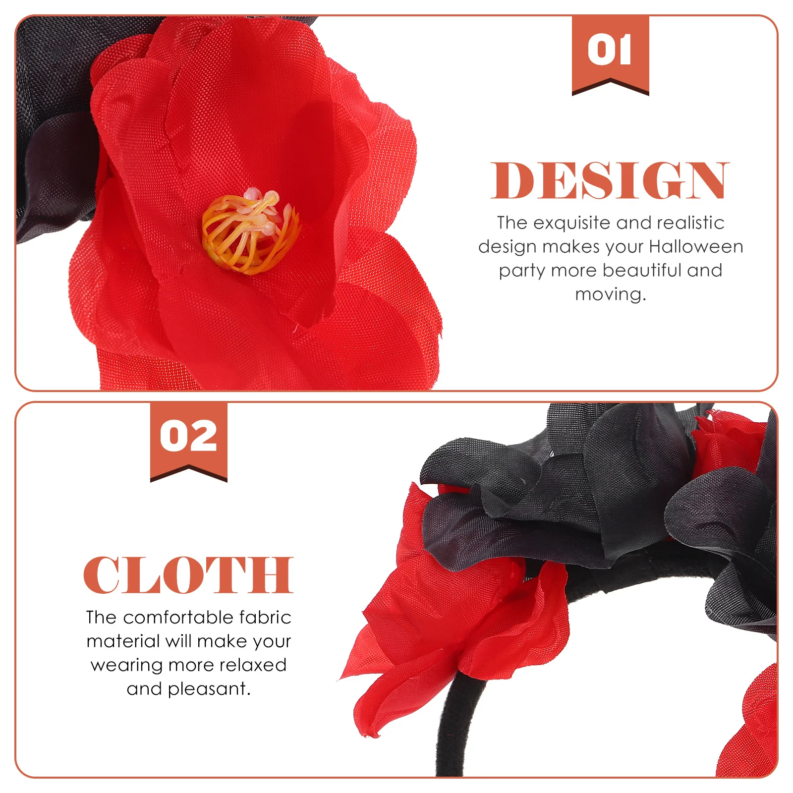 

Skull Flower Headband Halloween Party Hair Hoop Rose Wreath Accessory Artificial Decoration Festival Costume Ornament Wearable