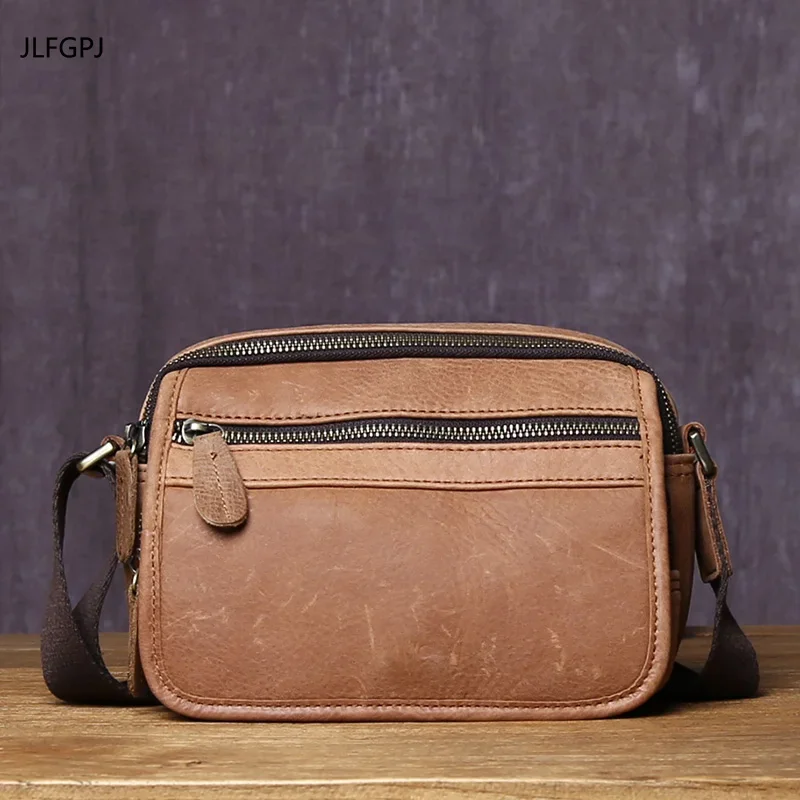 Summer Cross Section Retro Do Old Head Layer Cowhide Crossbody Small Bag Men's Genuine Leather Casual Simple Shoulder Bag