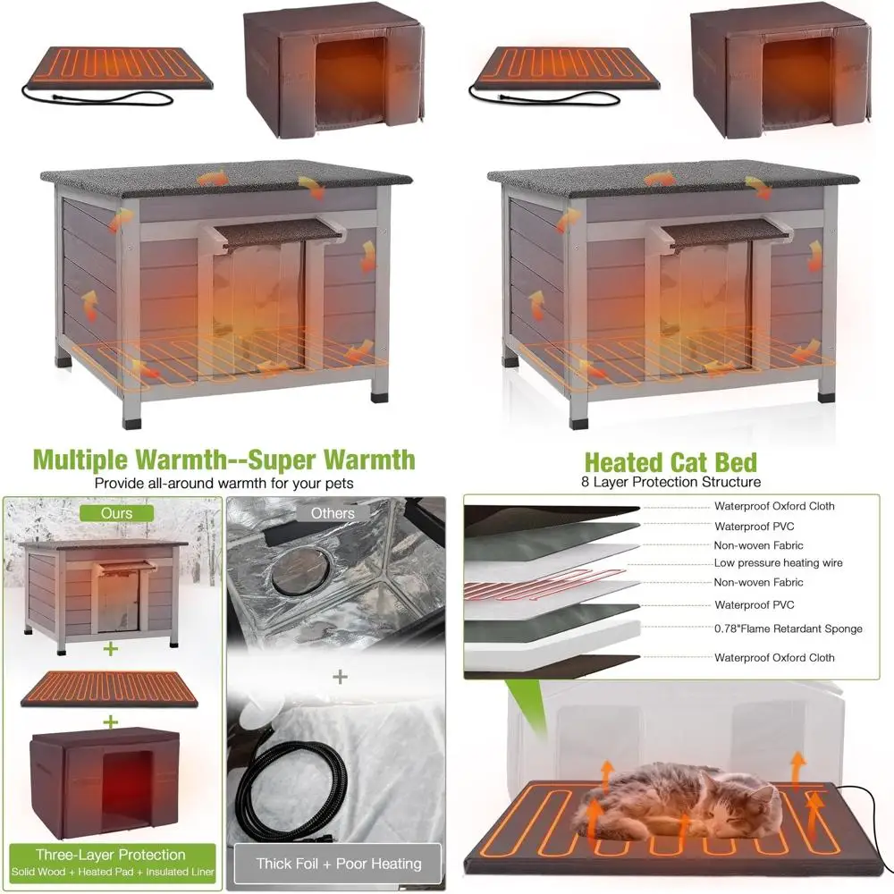 

Утепленный уличный домик для кошек с обогревателем для тепла и комфорта зимой, для нескольких кошек (серый)