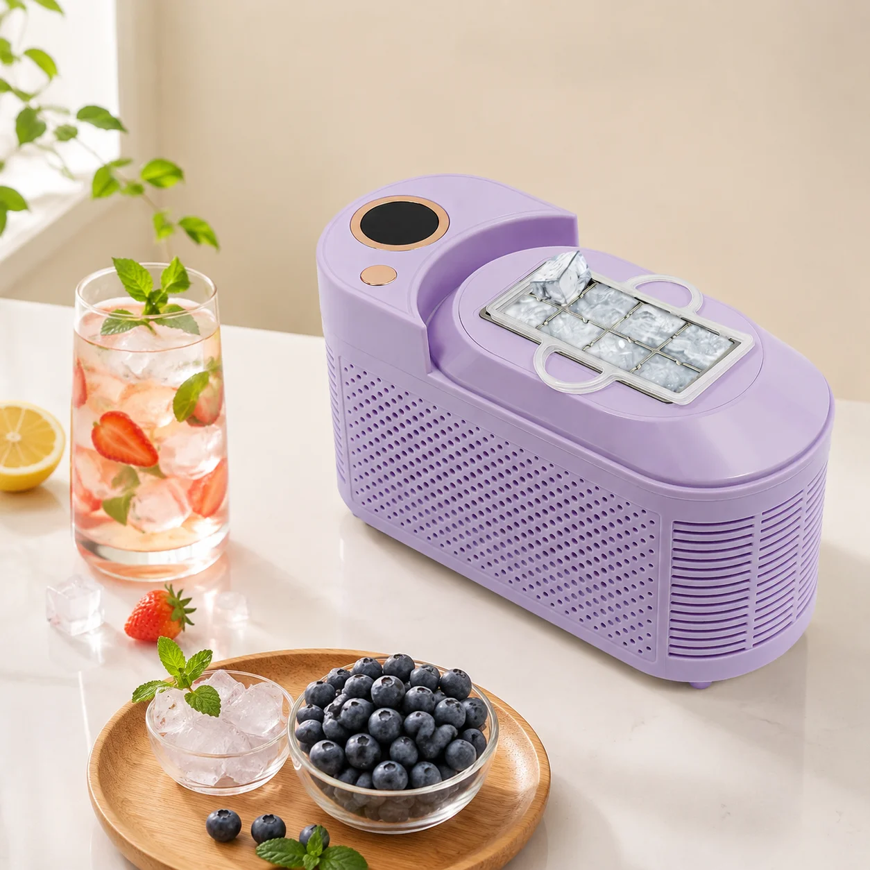 Mini Portable Electric Ice Maker, 12V & AC Dual Power, 8 Square Ice Cubes Ready in 10-15 Mins, Semiconductor Technology, Energy Saving 120W, Low Noise 60dB, Creamy White Color, US Plug, for Home Offic image 5