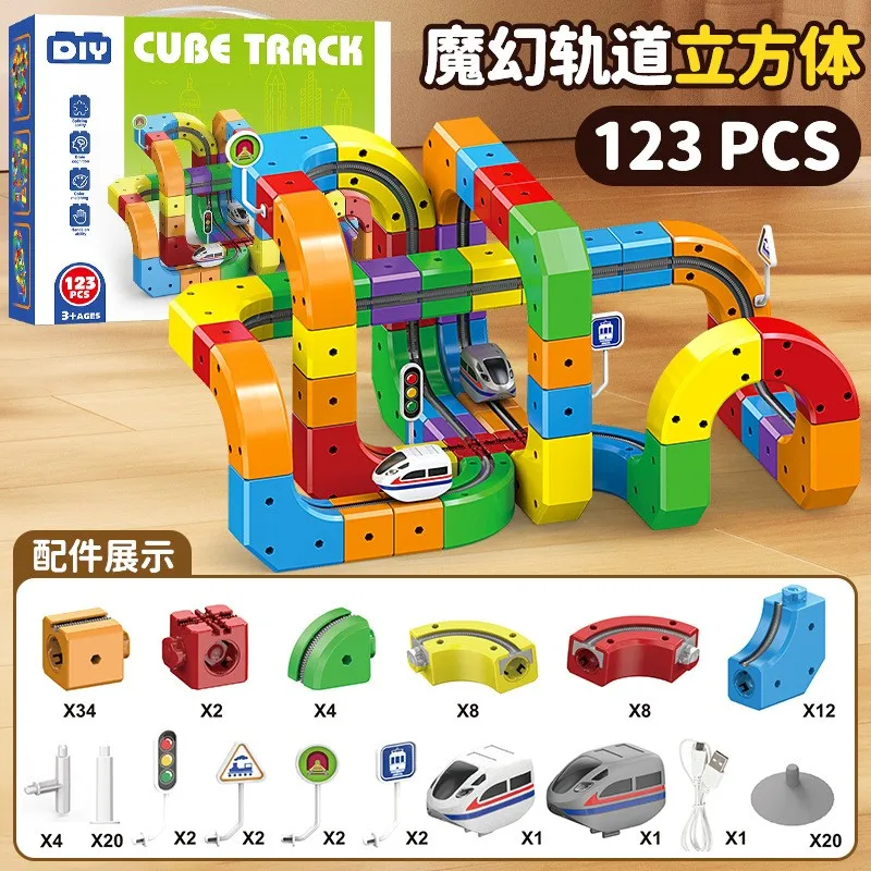 Train de piste magique USB Rechargeable 3D, rails cubiques orbétiques stéréoscopiques, jouets éducatifs STEM, cadeau d'anniversaire pour enfant