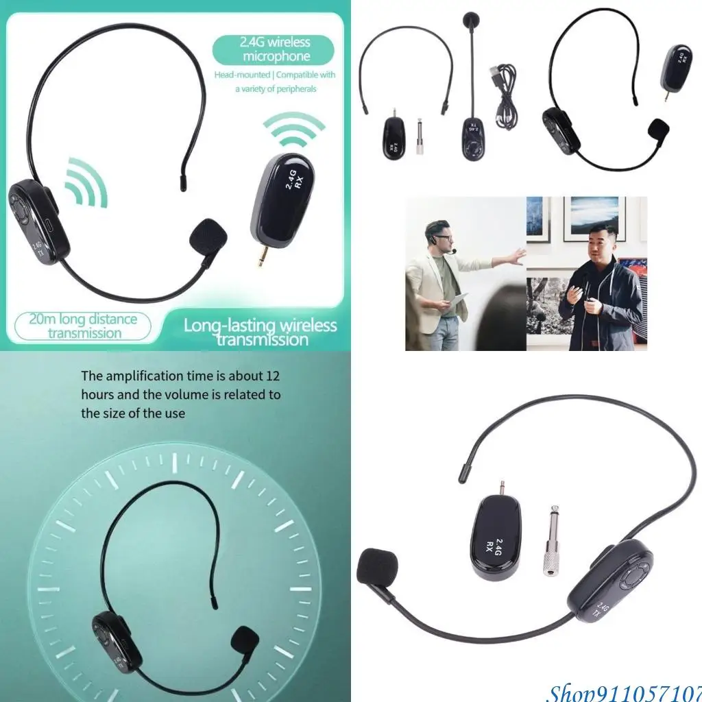 203B 2.4G Headmounted Wireless Microphone Transmitter With Receiver For TourGuide