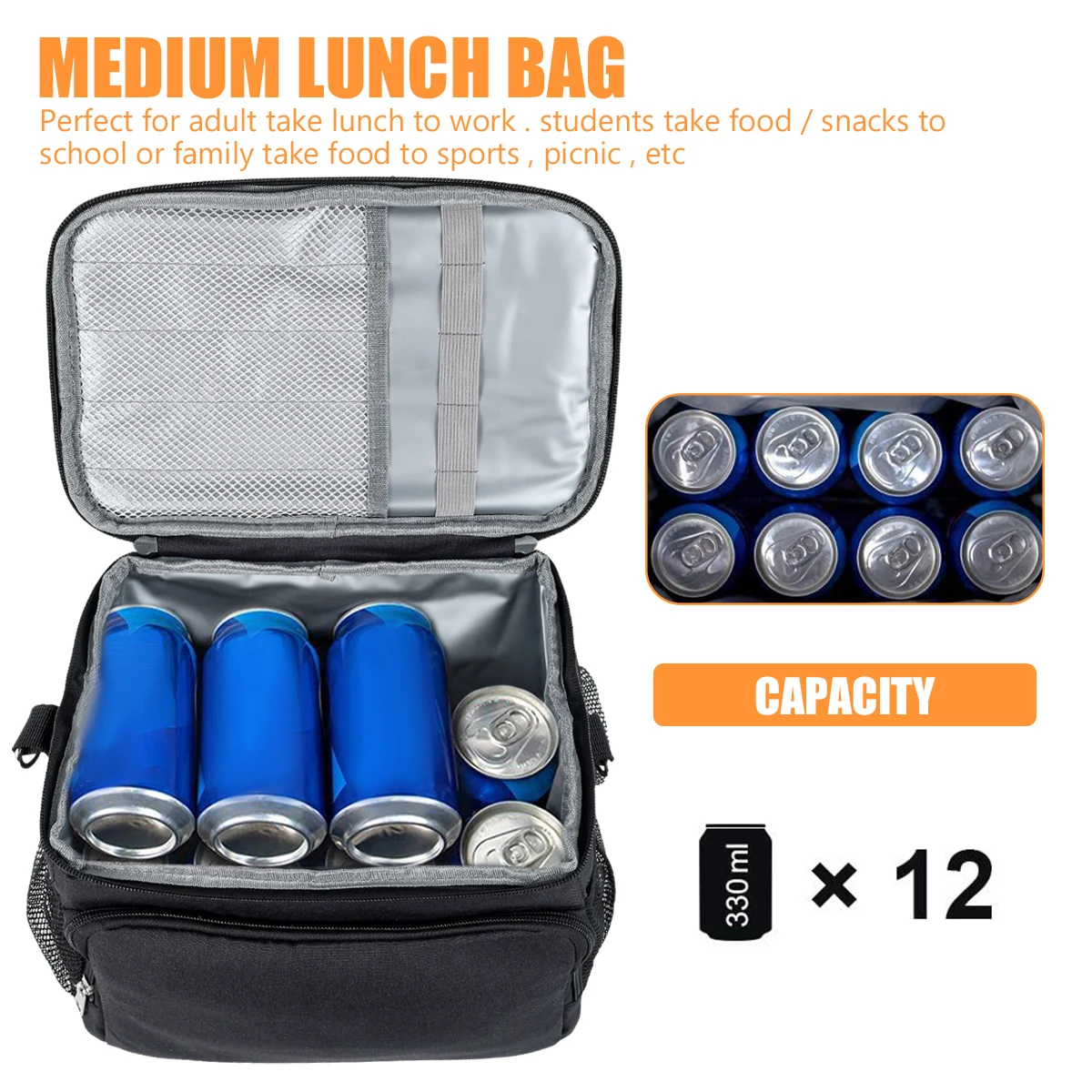 Insulated Lunch Box Thickened Student Portable Lunch Bag Large Capacity Oxford Zipper Thermal Lunch Bags For Work Picnic Travel