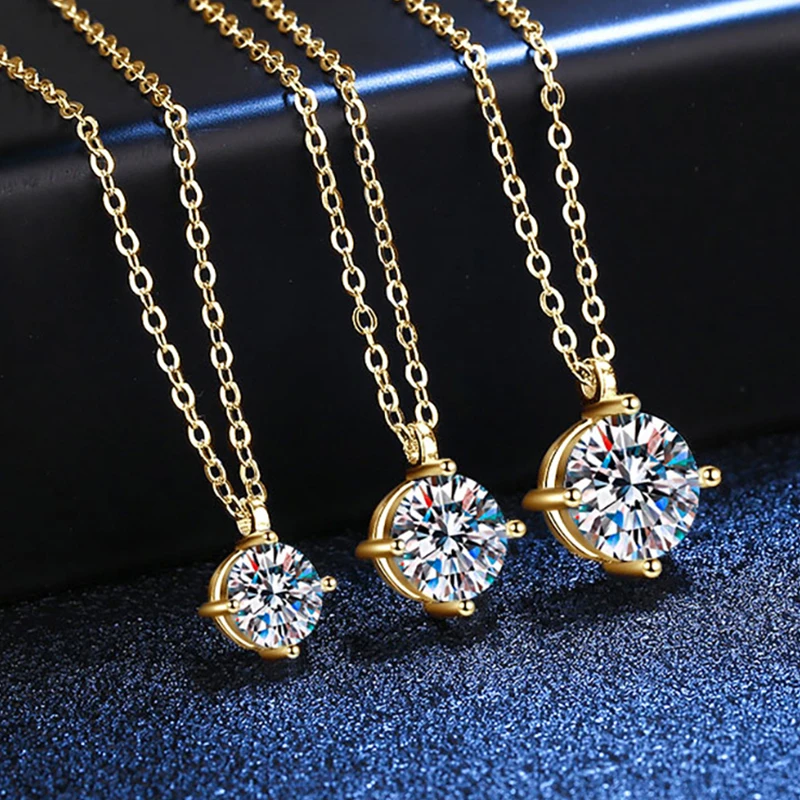 OXTAO 1CT 2CT 3CT Four Claw Moissanite Pendant Necklace 925 Sterling Silver D Color Glittering Diamond Ladies Real Jewelry Gift