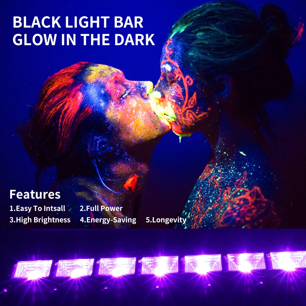 Upgraded 36W LED Black Light Bar 395nm，for Halloween Glow Fluorescent Party Bedroom Game Room Body Paint Stage Lighting