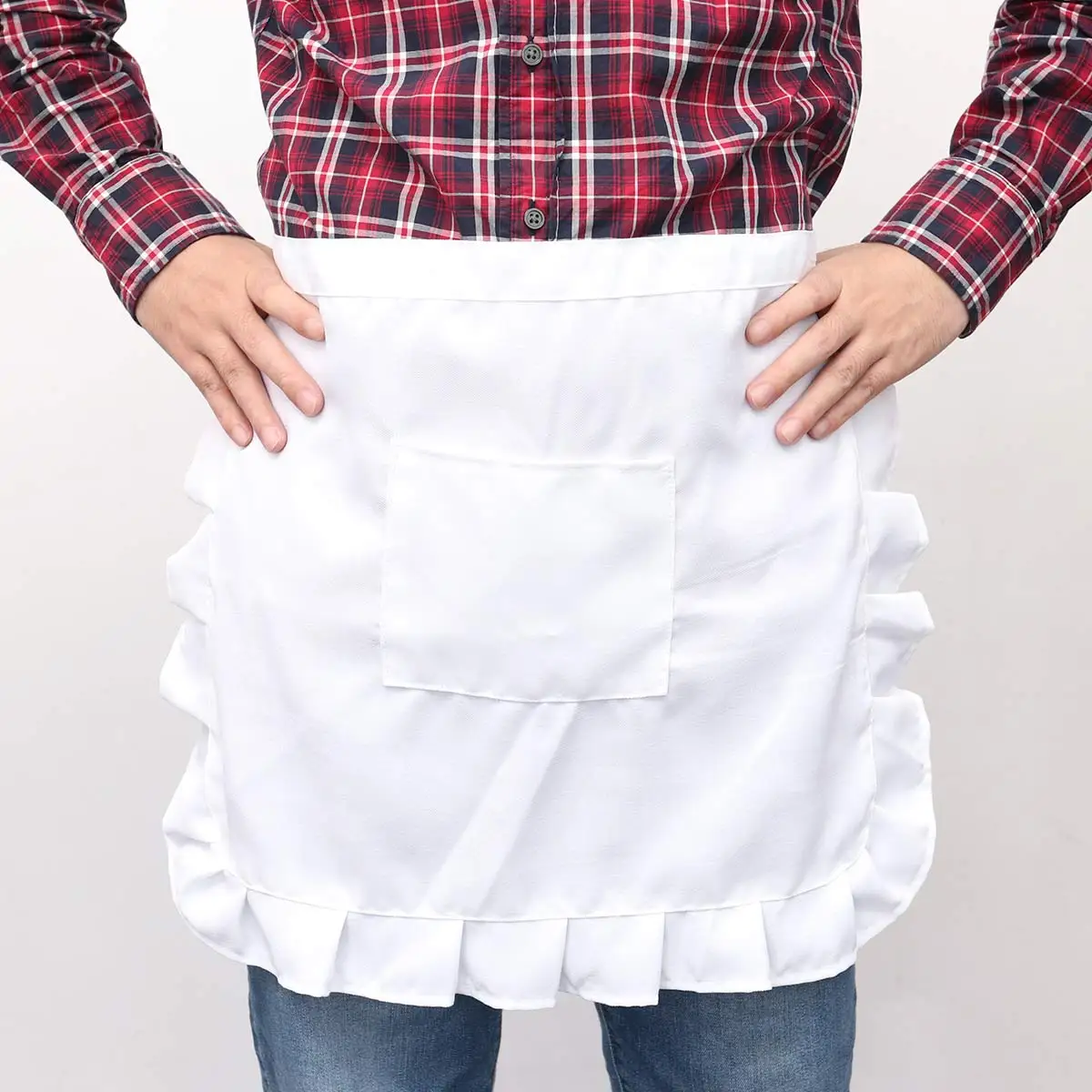 

2 pcs Short Apron Half Waist Kitchen Maid Women Bib Fashion Shop Cleaning Gardening Polyester Pocket