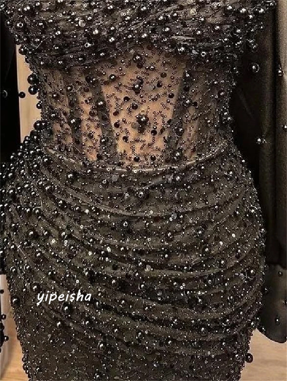 Customized  Intricate Sparkle Square Mermaid Beading Paillette / Sequins Tulle Charmeuse Evening Dresses