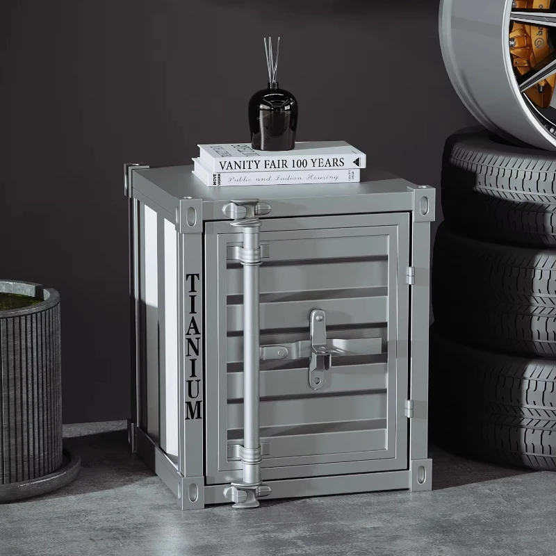 Modern industrial style side table, wrought iron structure, container style decoration