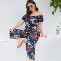 Plus Size Floral Print Elegant Summer Jumpsuits Women Slash Neck Short Sleeve Wide Leg Casual Boho Jumpsuits Large Size 6XL 7XL - Image 4