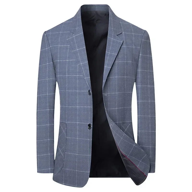 New Spring Autumn Men Blue Plaid Business Casual Blazers Jackets Quality Suits Coats Man Slim Fit Blazers Jackets Coats Size 4XL