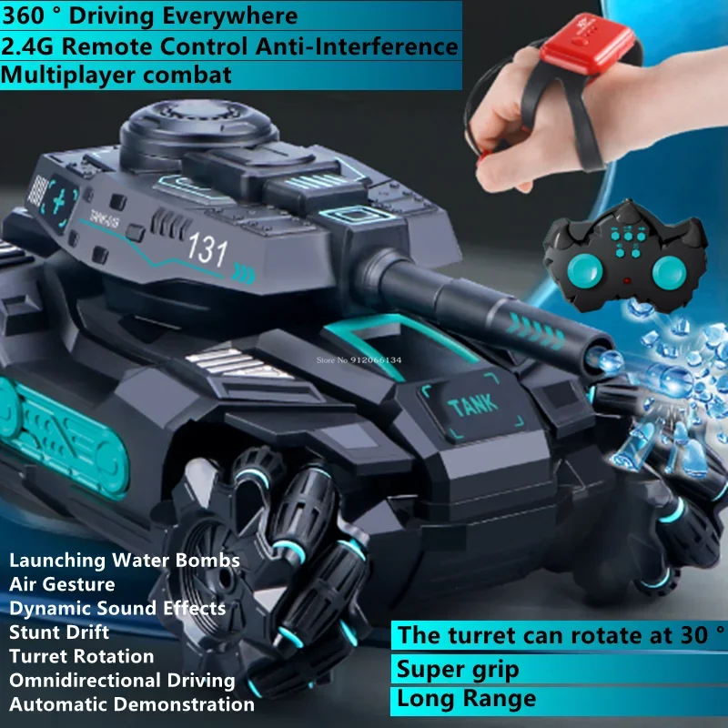 Watch Sensing Dual Remote Control Tank Car 2.4G Smart DEMO Turret Rotation  All Terrain Off Road 360° Drift Racing Stunt RC Car