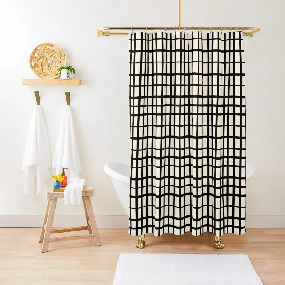 

Irregular Grid Pattern in Black and Almond Cream Shower Curtain Bathroom Accessory For Bathroom Bathroom Shower Curtain