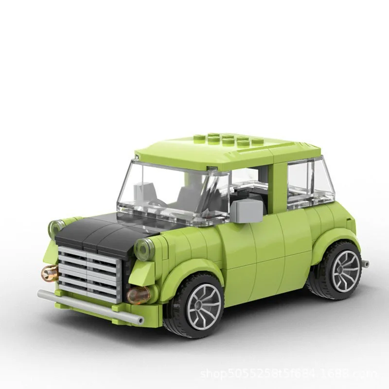 Technical car Comedy Series Green Sedan Vehicle Model Bean‘s Sports Mini Car Building Blocks Set DIY Kids Puzzle Toy Kids Gift