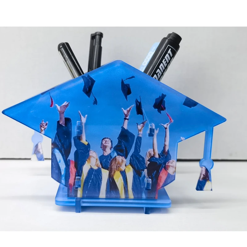 

Free Shipping 5 Sets/Lot Sublimation Blanks Acrylic Graduation Cap Lanterns With Pen Holder For Custom Senior Graduation Gifts