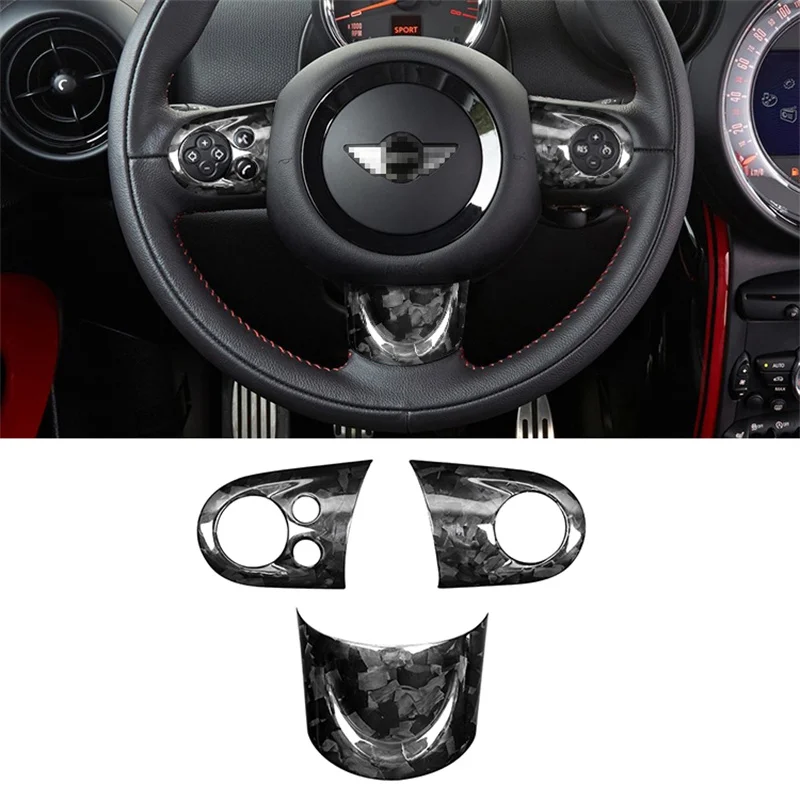 

For Mini R55 R56 R57 Steering Wheel Button Panel Genuine Carbon Fiber 3D Decoration Sticker