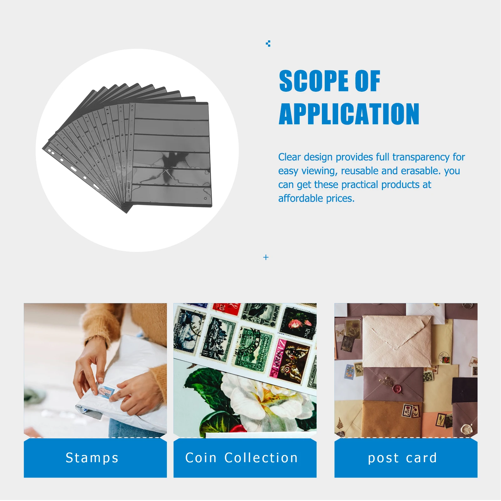 10pcs Stamp Album Clear Premium Pages For Coin Photo Storage Durable Lightweight Holder Organizer, Stamp Stock Pages, Album