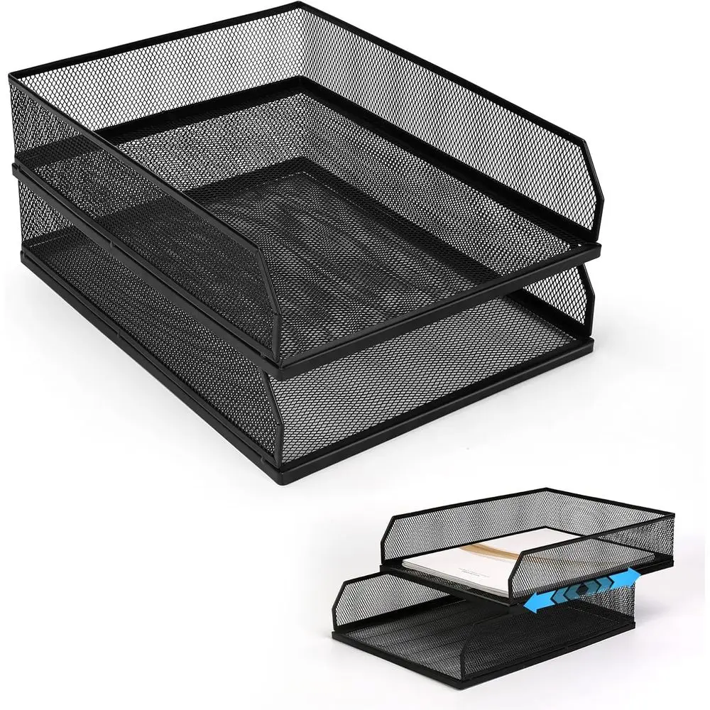 منظم صينية ورق قابل للتكديس للمكتب، صينية رسائل سلكية شبكية معدنية، منظم ملفات مكتب، منظمات ورق للوازم المكتبية،
