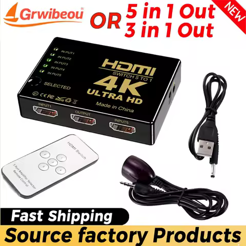 4K Switcher HDMI-compatible Switch 5 in 1 Out Video Switches Splitter Full HD 1080P Video Cable 3X1 Splitter for TV Box HDTV PC