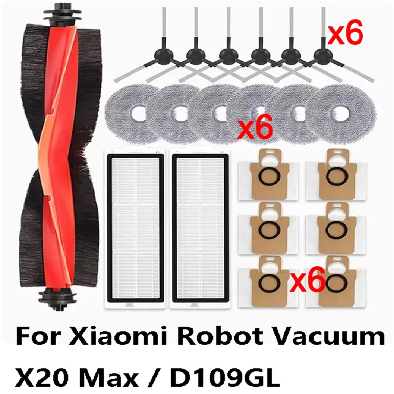 

ABWM-For Xiaomi Robot Vacuum X20 Max / D109GL Part Accessories Main Brush Side Brush Hepa Filter Mop Cloth Dust Bag