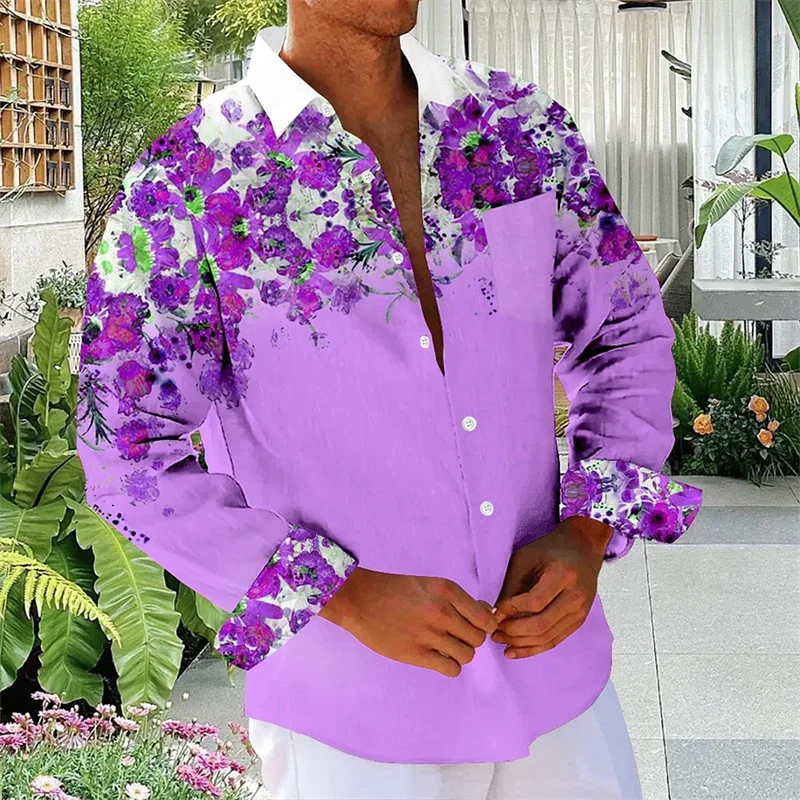 Men's Floral Button Lapel Front  Shirt Beach Shirt Long Sleeve Hawaii Daily Vacation Spring Summer 3D Printing 12 Colors Top ﻿
